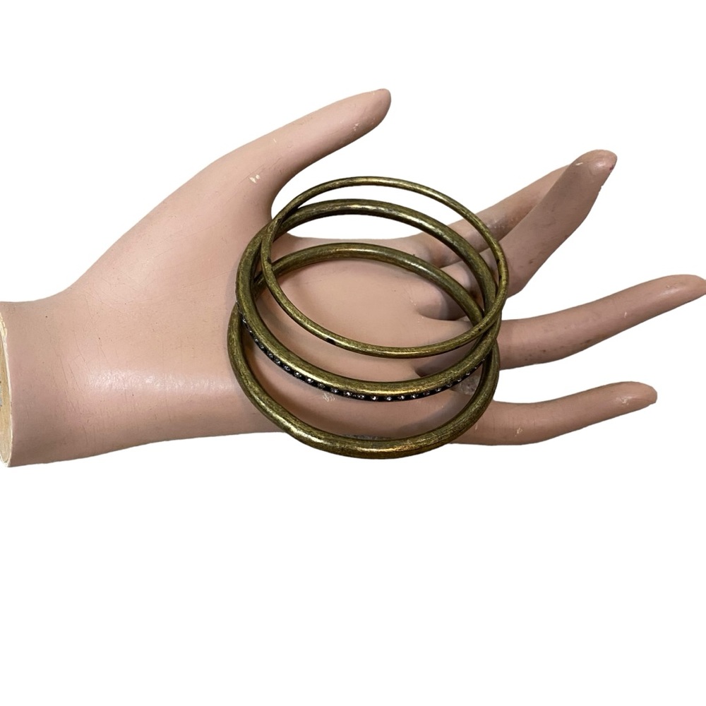 Distressed Gold and rhinestone bangle bracelets
